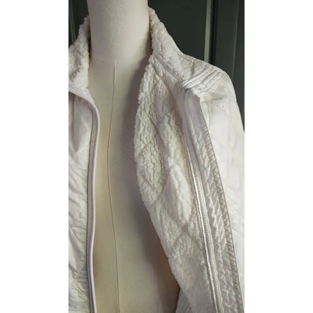 LL Bean Quilted Stretch Sides Thinsulate Sherpa Lined Jacket Womens Medium Ivory